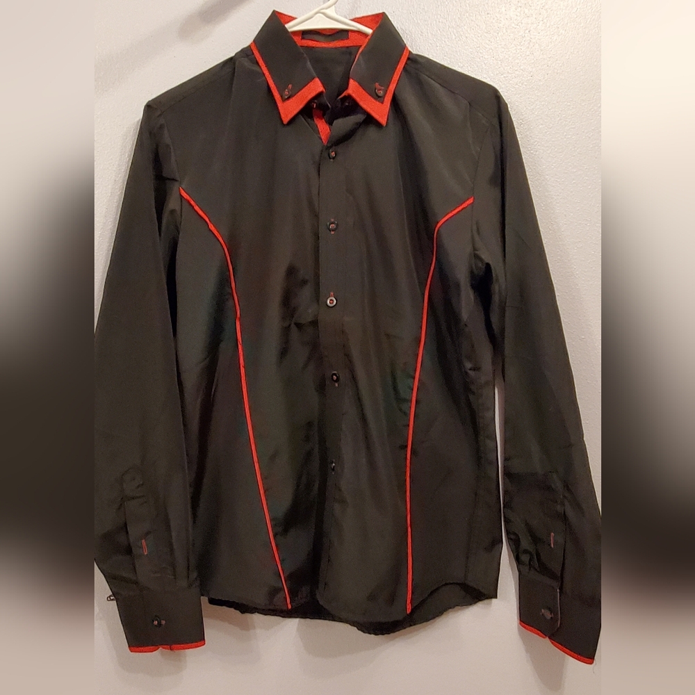 Men's Small Black with Red Accents Button Down Shirt China import